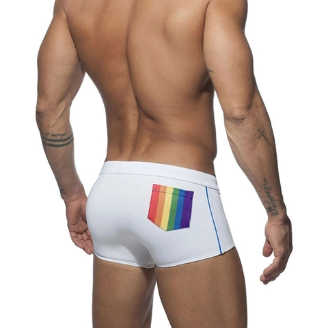 Damen Slim Fit Boxer Badehose Mit Regenbogentasche Blauem Kordelzug Elastisch Schnell Trocknend Strand Urlaub Board Shorts Für Herren