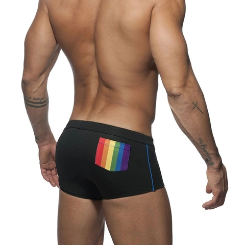 Damen Slim Fit Boxer Badehose Mit Regenbogentasche Blauem Kordelzug Elastisch Schnell Trocknend Strand Urlaub Board Shorts Für Herren
