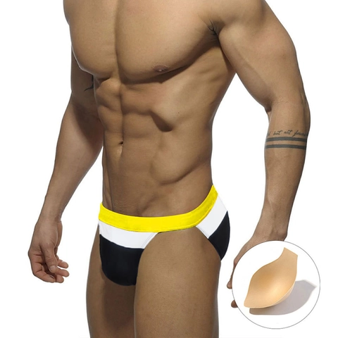 Slips de Bain Sexy Colorblock pour Hommes Nylon Élasthanne Séchage Rapide Haute Élasticité Sports Nautiques Avec Coussinet Amovible
