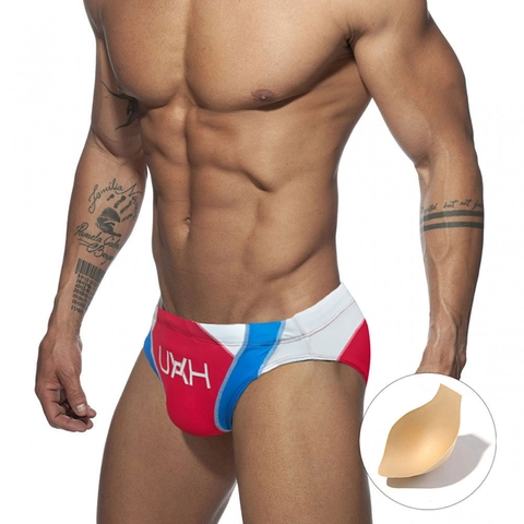 Costume da Bagno Uomo Blocco di Colore Vita Bassa Patchwork con Coppa Rimovibile Nylon Spandex Elastico Asciugatura Rapida