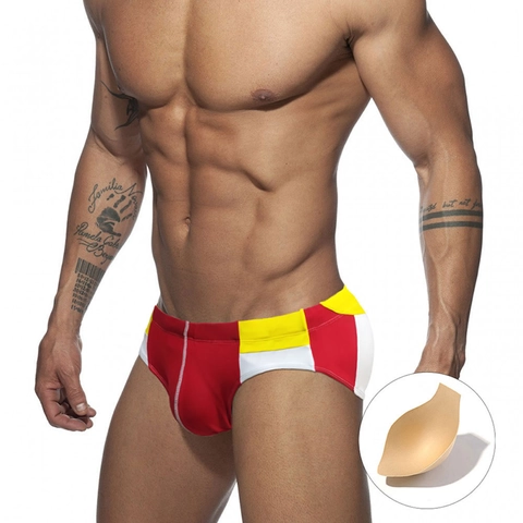 Slips de Bain Sexy Bloc de Couleur pour Hommes Nylon Élasthanne Taille Basse Rembourré Maillots de Bain Plage Natation Sport