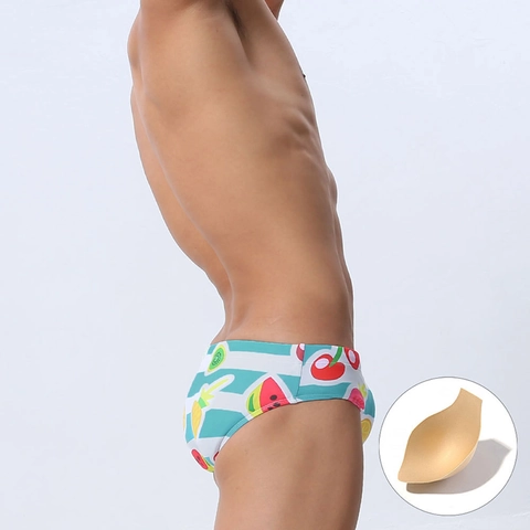 Herren Badehose Früchtedruck Niedrige Taille Schnelltrocknend Badeanzug Mit Herausnehmbarem Pad Polyester Spandex Strandbekleidung