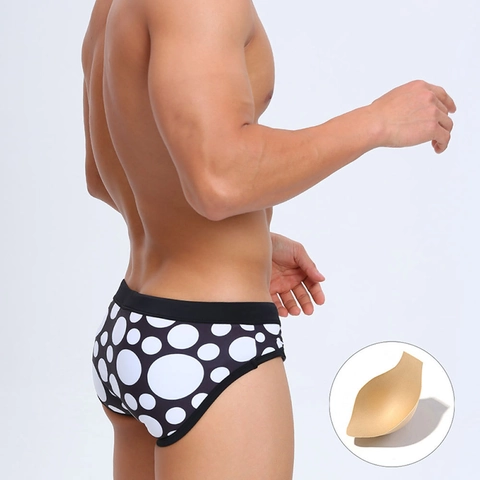Slip da Bagno da Uomo Sexy a Vita Bassa a Pois in Poliestere Spandex Con Coppe Imbottite Rimovibili per Feste in Spiaggia e Piscina