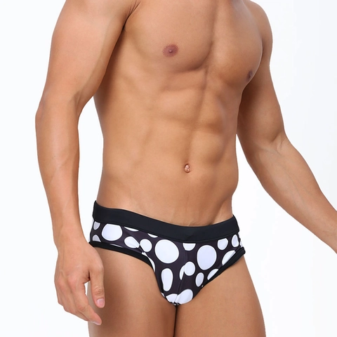Men Polka Dot Swim Briefs Sexy Low Waist Quick Dry Beach Swimwear Sport Athletic Trunks Polyester Spandex Swimsuit For Men