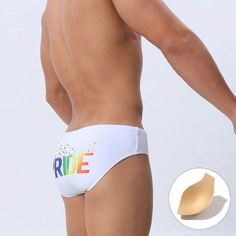 Herren Sexy Pride Badehose Regenbogen Print Low Waist Schwimmbriefs Mit Herausnehmbarem Pad Polyester Elasthan Beachwear