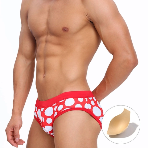 Slip da Bagno da Uomo Sexy a Vita Bassa a Pois in Poliestere Spandex Con Coppe Imbottite Rimovibili per Feste in Spiaggia e Piscina