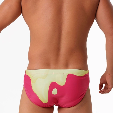 Mens Swim Briefs Gradient Fluid Print Elastic Quick Dry Swimwear For Beach Surfing Pool Dopamine Color Block Male Briefs