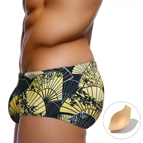 Herren Badehose Digitaldruck Schwarz Gold Japanisches Faltfächer Design Schnelltrocknend Strandshorts Mit Herausnehmbarem Polster Herren Bademode