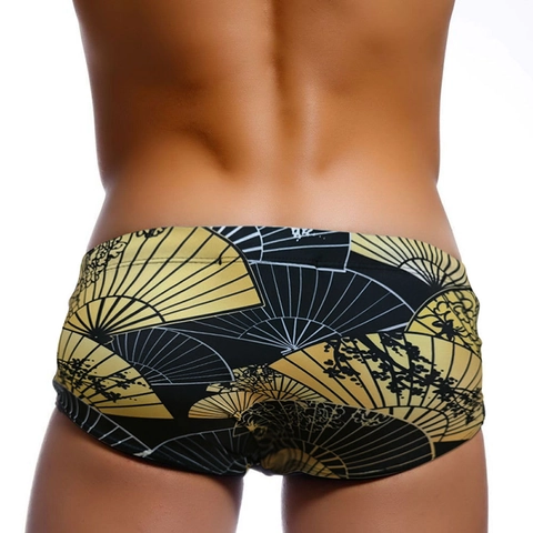 Herren Badehose Digitaldruck Schwarz Gold Japanisches Faltfächer Design Schnelltrocknend Strandshorts Mit Herausnehmbarem Polster Herren Bademode