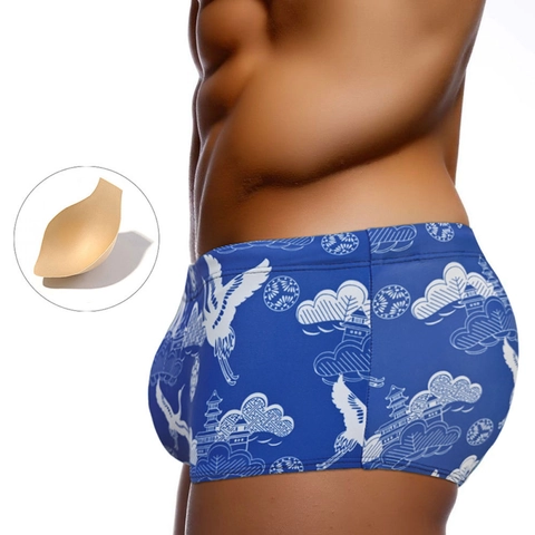 Herren Boxer Badehose Orientalisch Kranich Wolke Druck Schnelltrocknend Schwimmbekleidung Mit Abnehmbaren Polstern Für Strand Sommer