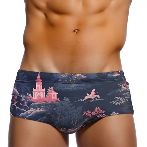 Heren Zwemshort Polyester Elastaan Sneldrogend Oosterse Print Badmode Vintage Lage Taille Trekkoord Strandkleding Voor Surfen Watersport