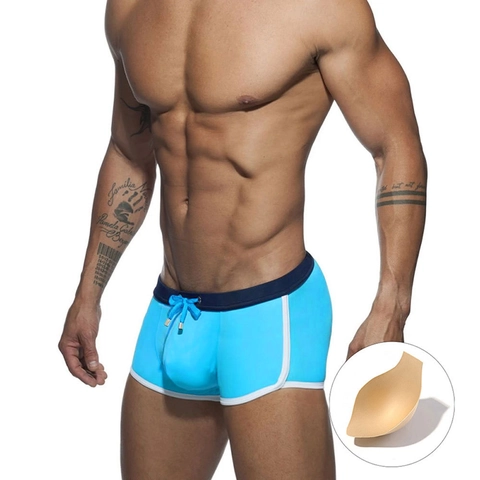 Maillot de Bain Boxer Homme Patchwork Couleur Contrastée Avec Coque Rembourrée Sportif de Plage Séchage Rapide Short de Bain Élastique