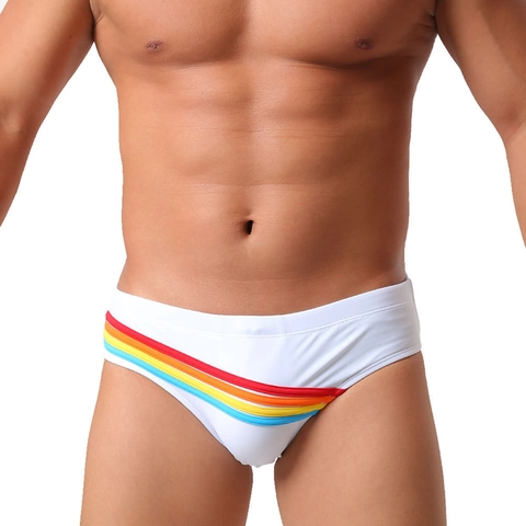Maillot de Bain Sexy Taille Basse pour Homme Séchage Rapide Polyester Spandex Rayures Arc-en-Ciel Short de Bain pour Plage Vacances