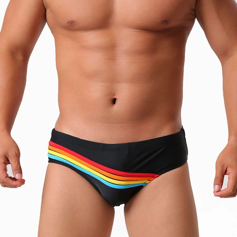 Maillot de Bain Sexy Taille Basse pour Homme Séchage Rapide Polyester Spandex Rayures Arc-en-Ciel Short de Bain pour Plage Vacances