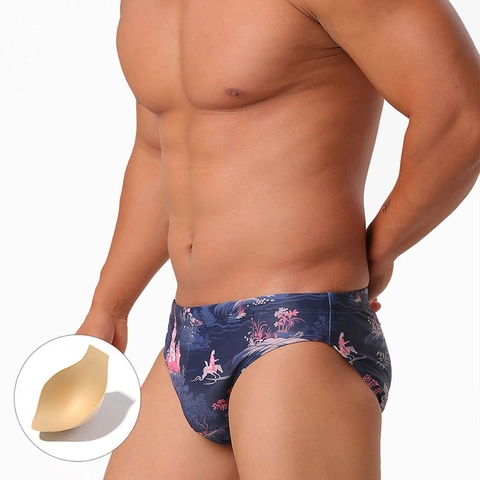 Maillot de Bain Homme Imprimé Illustration Japonaise Polyester Spandex Séchage Rapide Plage Avec Coquille de Protection