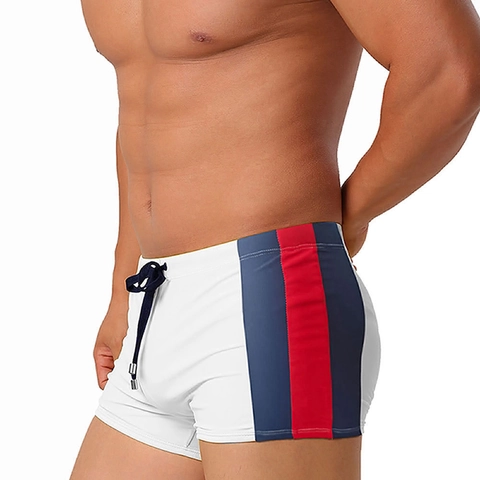 Herren Sportlich Boxer Badehosen Schnelltrocknend Atmungsaktiv Polyester Elasthan Patchwork Low Waist Schwimmshorts Für Strand Pool