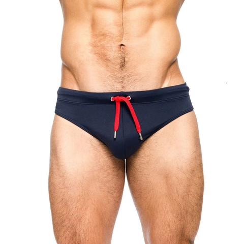 Men's Solid Color Swim Briefs Quick Dry Elastic Low Rise Swimwear With Adjustable Contrast Drawstring For Beach Pool Party