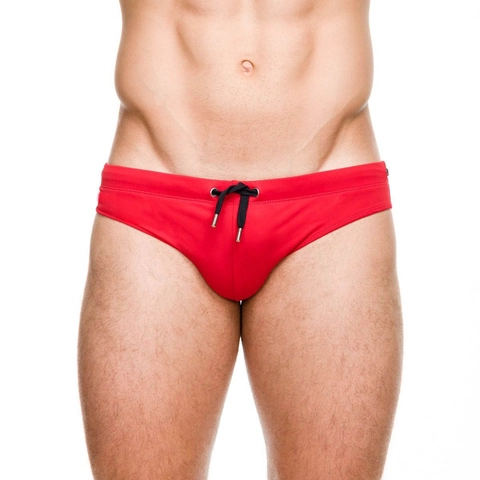 Men's Solid Color Swim Briefs Quick Dry Elastic Low Rise Swimwear With Adjustable Contrast Drawstring For Beach Pool Party