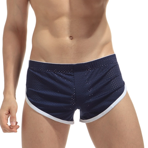 Herren EisSatin Netz Boxershorts Atmungsaktiv Schnelltrocknend Sport Shorts Kontrast Einfassung Sexy Niedrige Taille Unterwäsche