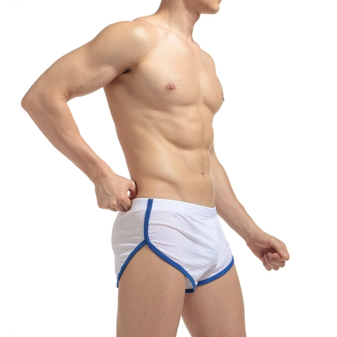 Herren EisSatin Netz Boxershorts Atmungsaktiv Schnelltrocknend Sport Shorts Kontrast Einfassung Sexy Niedrige Taille Unterwäsche