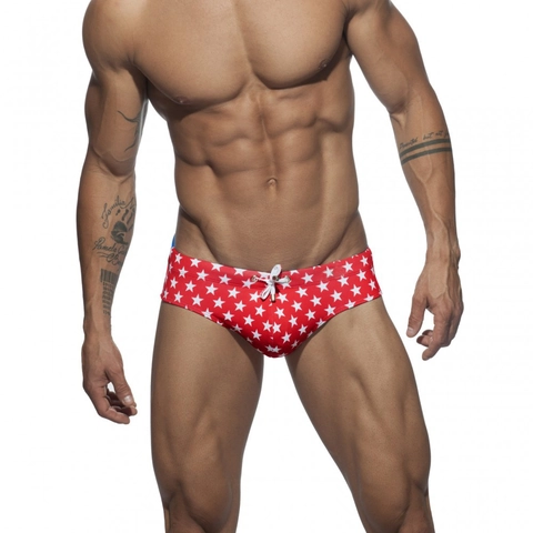 Maillot de Bain Homme Sexy Imprimé Étoiles Taille Basse Élastique Patchwork Slip de Bain Avec Cordon de Serrage Séchage Rapide