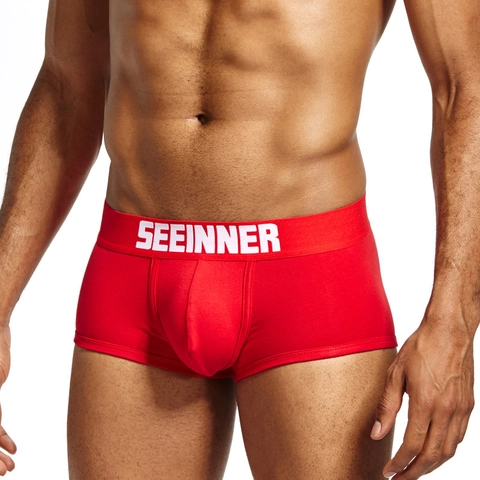 Comfortable Men Boxer Briefs Cotton Breathable U-Convex Low Waist Underwear Trendy Solid Color Soft Male Underpants Daily Wear