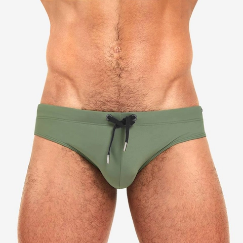 Men Low Waist Swim Briefs Nylon Spandex Quick Dry Swimming Briefs Solid Color Drawstring Swimwear For Beach Pool Water Sports