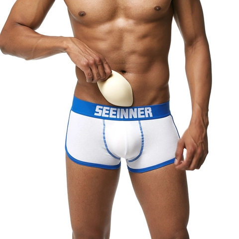 Boxeurs Sexy à Taille Basse pour Hommes Avec Rembourrage Amovible Remonte-fesses Sous-vêtements de Sport en Coton à Contraste
