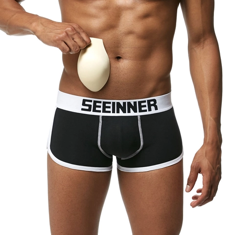 Boxeurs Sexy à Taille Basse pour Hommes Avec Rembourrage Amovible Remonte-fesses Sous-vêtements de Sport en Coton à Contraste