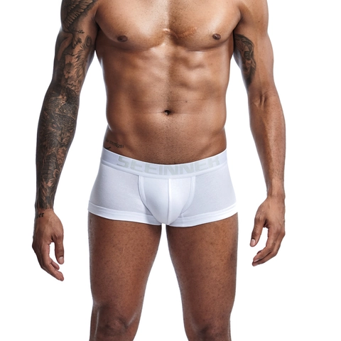 Men's Boxer Briefs Cotton Breathable U-Convex Design Solid Color Elastic Waistband Soft Knitted Casual Underwear For Men