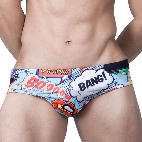 Herren Pop Art Comic Druck Badehose Niedrige Taille Schnelltrocknend Nylon Strand Sexy Schwimmhose Sportbekleidung Für Männer