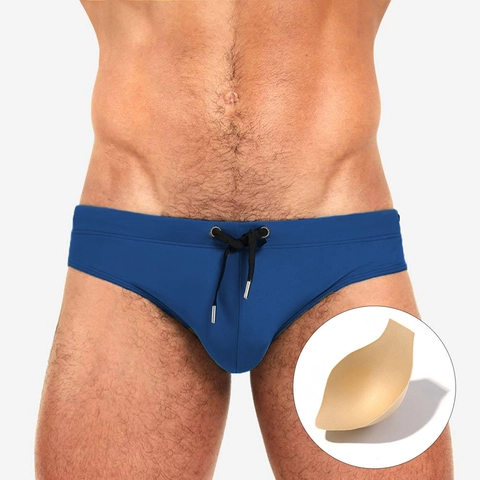 Costume da Bagno da Uomo Sexy a Vita Bassa in Spandex ad Asciugatura Rapida Con Coulisse Imbottiture Rimovibili Slip da Spiaggia
