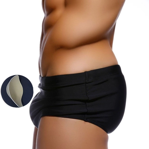 Men Swim Trunks With Removable Cup Pad Quick Dry Polyester Spandex Swimwear Solid Color Boxer Briefs For Beach Surfing