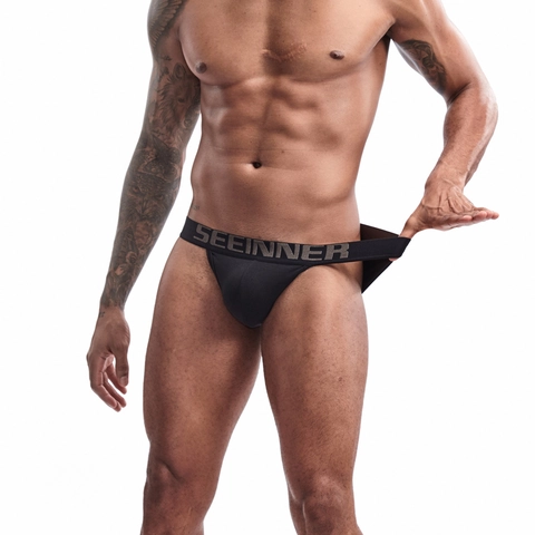 SEEINNER Men Sexy Cotton Briefs Sport Jockstrap U-Convex Pouch Underwear Solid Color Low Waist Hip Lifting Supporter