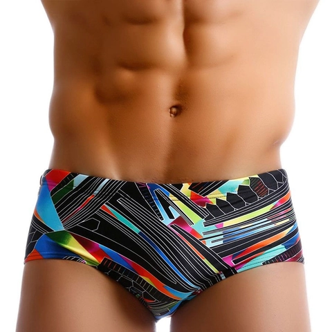 Costumi da Bagno da Uomo con Stampa Geometrica Pantaloncini da Nuoto in Nylon Elastico ad Asciugatura Rapida a Vita Bassa