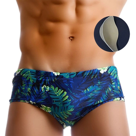 Damen Tropische Palmblätter Druck Badehose Mit Abnehmbarer Cup Polsterung Nylon Stretch Niedrige Taille Strand Badeshorts Für Urlaub