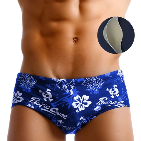Costume da Bagno da Uomo Con Stampa Teschio e Imbottitura Rimovibile Blu Tropicale Floreale Asciugatura Rapida Pantaloncini da Spiaggia