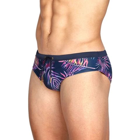 Costume da Bagno da Uomo Sexy con Stampa di Foglie Tropicali Asciugatura Rapida Nylon Elastan Abbigliamento da Spiaggia con Coulisse in Vita Pantaloncini Estivi