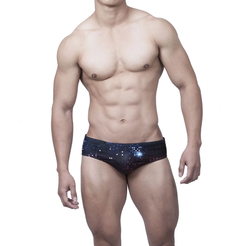 Herren Badehose Pixel Farbverlauf Druck Niedrige Taille Swim Trunks Mit U-Beutel Schwamm Pad Nylon Elasthan Bademode Für Strand Pool