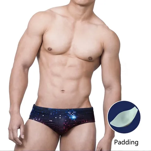 Herren Badehose Pixel Farbverlauf Druck Niedrige Taille Swim Trunks Mit U-Beutel Schwamm Pad Nylon Elasthan Bademode Für Strand Pool