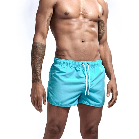 Men Quick Dry Beach Shorts Polyester Breathable Swim Trunks For Summer Holiday Sport Casual Solid Color Running Shorts