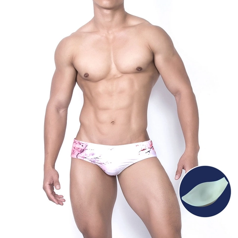 Heren Zwembroek Chinese Stijl Nylon Polyester Lage Taille Perzikbloesem Print Zwemslips Met Uitneembare Cupvulling