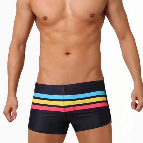 Costume da Bagno a Righe da Uomo Pantaloncini Boxer ad Asciugatura Rapida per Spiaggia Piscina Sport Elastici Comodi Blu Nero Rosso
