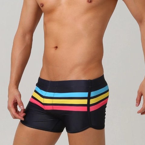 Costume da Bagno a Righe da Uomo Pantaloncini Boxer ad Asciugatura Rapida per Spiaggia Piscina Sport Elastici Comodi Blu Nero Rosso
