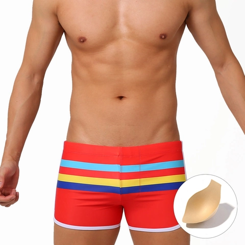 Maillot de Bain Homme Rayé Séchage Rapide Nylon Élasthanne Short de Bain Avec Coussinet Amovible Cordon de Serrage Taille Élastique