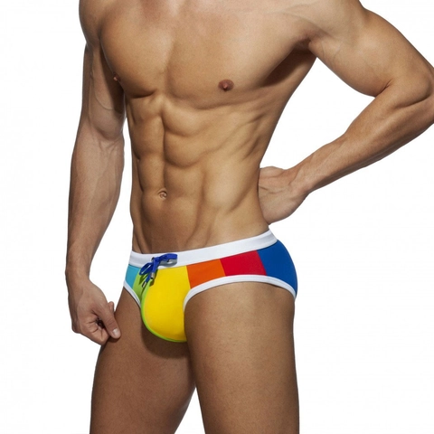 Slip de Bain Arc-en-ciel pour Hommes en Nylon Séchage Rapide Maillot de Bain Taille Basse Sexy Beach Swimwear