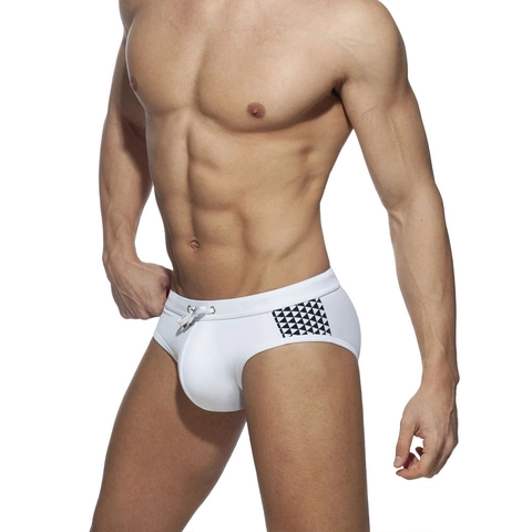 Slips de Bain pour Hommes Nylon Élastique Séchage Rapide Cordon de Serrage Taille Triangle Bikini Motif Géométrique Latéral