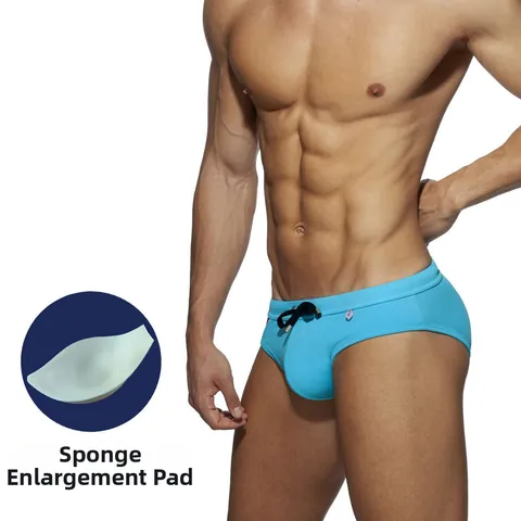 Maillot de Bain Bikini pour Hommes Avec Coussinets en Éponge Amovibles Taille Basse Couleur Contrastée Séchage Rapide en Nylon