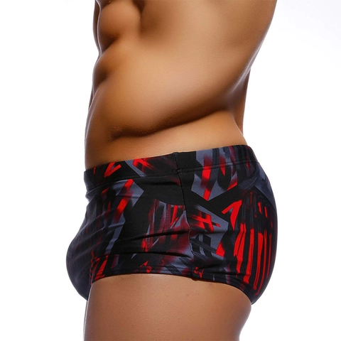 Herren Schnelltrocknend Badeshorts Abstrakt Geometrischer Druck Nylon Elasthan Niedrige Taille Enge Badehose Für Strand Wassersport