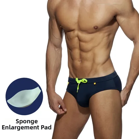 Maillot de Bain Bikini pour Hommes Avec Coussinets en Éponge Amovibles Taille Basse Couleur Contrastée Séchage Rapide en Nylon